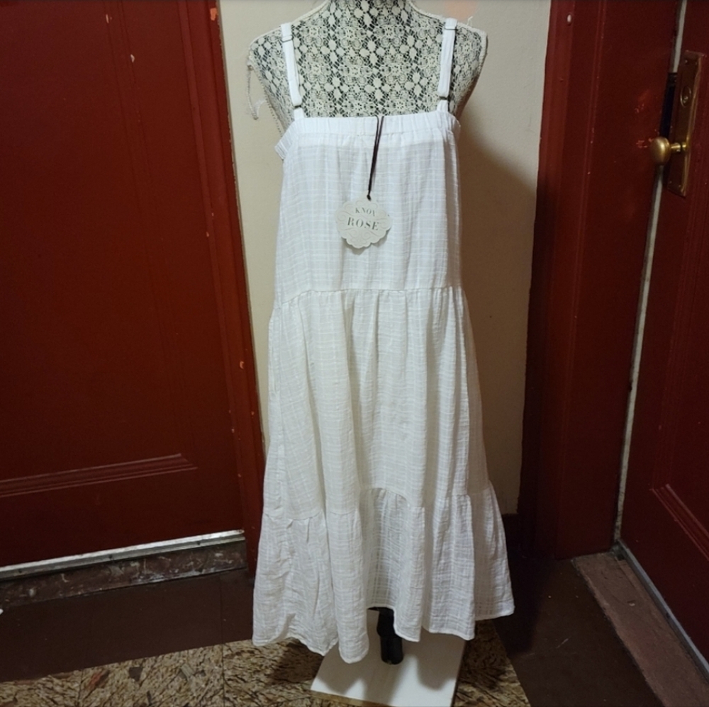 Knox Rose White Midi Dress Tiered A-Line Casual Size M